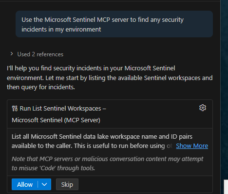 Querying Sentinel for security incidents